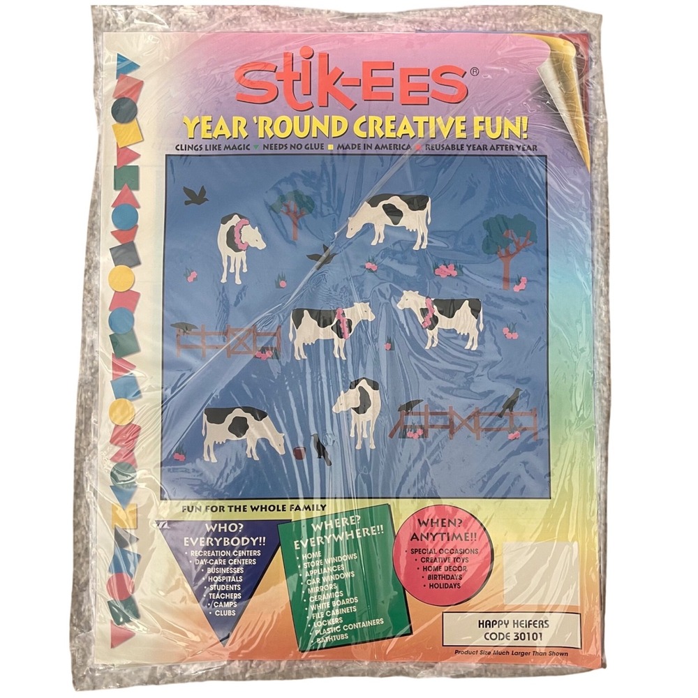 Vtg Stik-ees Window Clings happy heifers cows 30101 90s Teacher School spring